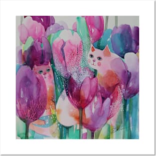 floral cats Posters and Art